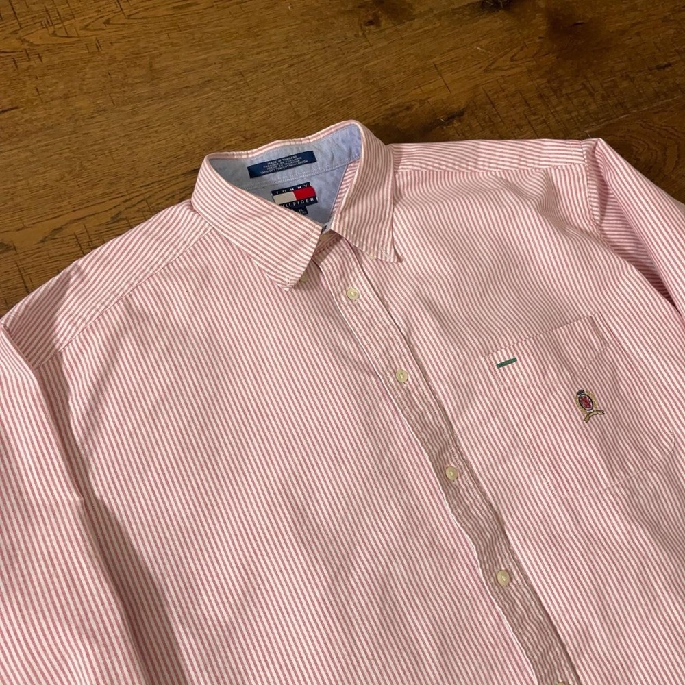 Tommy Hilfiger Button Up Mens XL Pink Preppy Pinstripe Vintage Shirt